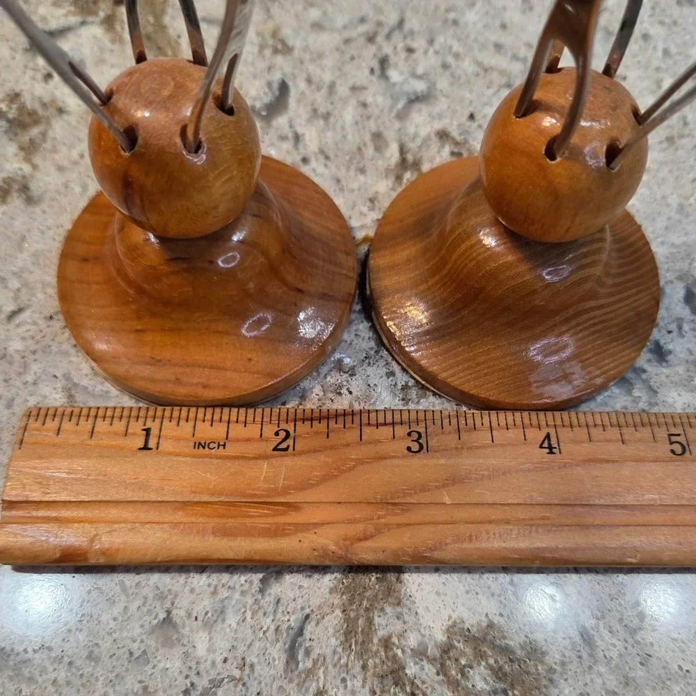 Vintage Heinz Reiffig Leipzig Bamboo Style Cocktail Pick Set Wood Base 6 Forks